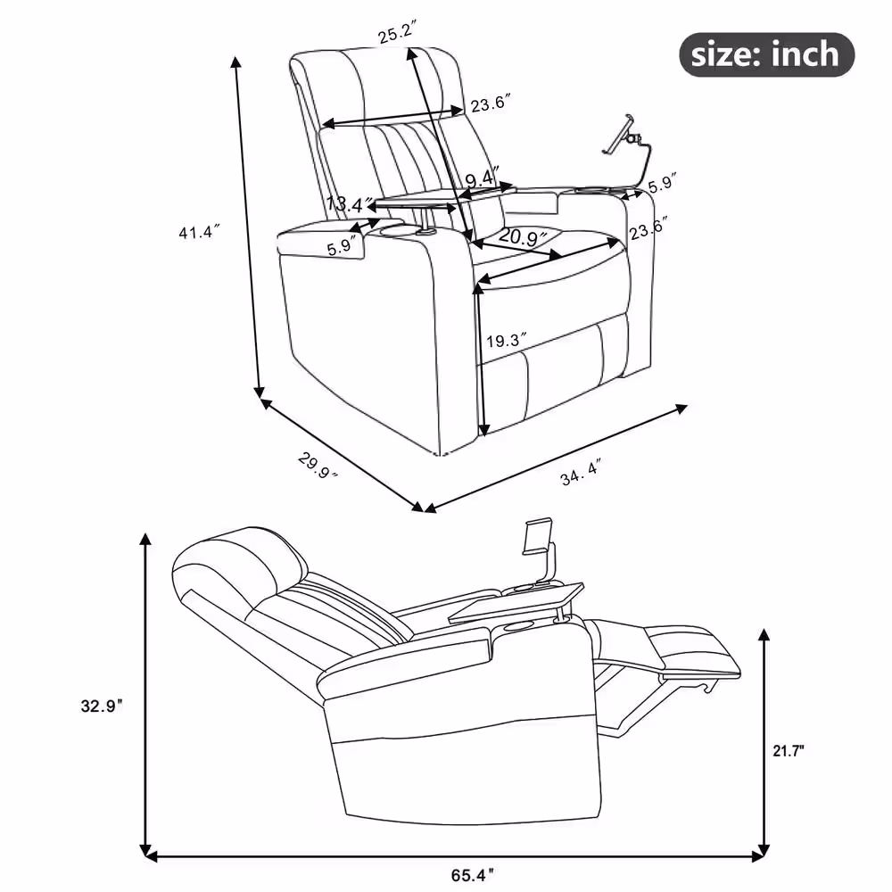 Merax Brown PU Home Theater Power Recliner with Storage, CupandPhone Holder, USB Charging Port, 360Â° Swivel Tray Table